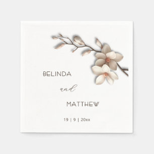 Elfenbein 3D Magnolienblüten   Hochzeit Serviette