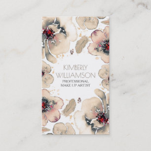 Elfenbein-Aquarell-Blumen Boho-Federn-Kranz Visitenkarte