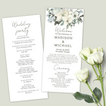 Elfenbein-Aquarell-Blumen-Hochzeitsprogramm in Sal
