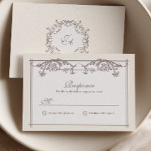 Elfenbein-Barock-Hochzeits-RSVP-Karte mit Monogram