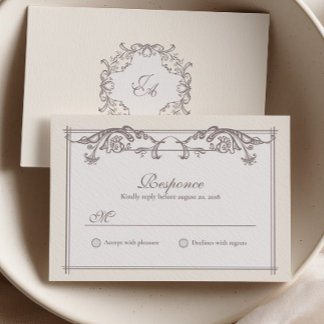 Elfenbein-Barock-Hochzeits-RSVP-Karte mit Monogram Dankeskarte