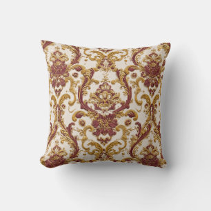 Elfenbein-Barockornament mit Gold und Burgunderrot Kissen