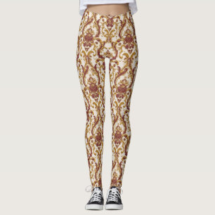 Elfenbein-Barockornament mit Gold und Burgunderrot Leggings