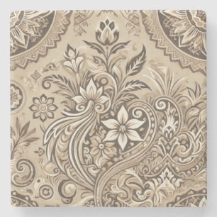 Elfenbein-Beige-Boho-Blumenmuster Indonesische Bat Steinuntersetzer