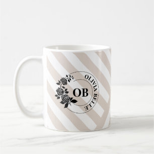 Elfenbein Beige Streifen Monogramm Kaffeetasse