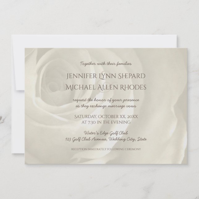 Elfenbein Blumen einfache elegante Hochzeitseinlad Einladung (Vorderseite)
