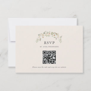 Elfenbein Blumen Garten Hochzeit RSVP QR-Code Kart Karte