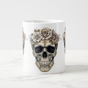 Elfenbein-Blumen-Schädel-Tasse Elegantes Gothic- Jumbo-Tasse