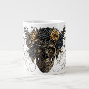 Elfenbein-Blumen-Schädel-Tasse Elegantes Gothic- Jumbo-Tasse
