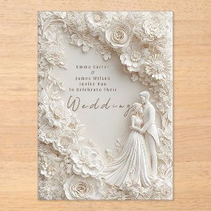 🤍 Elfenbein-Blumenrand Braut Bräutigam Hochzeitst Acryleinladungen
