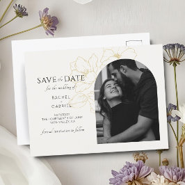 Elfenbein | Boho Arch Gold Floral Wedding Postkarte