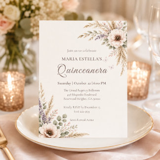 Elfenbein Botanische Quinceañera-Einladung Einladung
