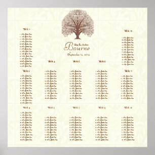 Elfenbein-Braun-Blumenmuster-Baum-Sitzordnung 12 T Poster