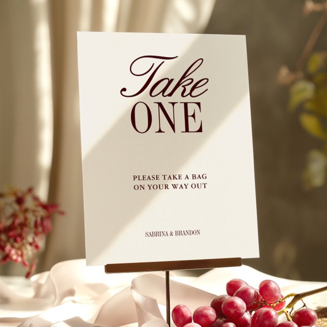 Elfenbein & Burgund nehmen eine Gastgeschenk Hochz (Ivory & Burgundy Take One Wedding Favor Sign)