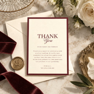 Elfenbein & Burgunder Streifen Rand Retro-Hochzeit Dankeskarte