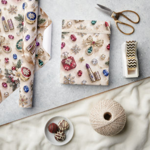 Elfenbein Champagner Juwel Kosmetik Weihnachten Geschenkpapier