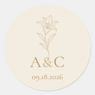 Elfenbein Champagner Lilie Hochzeit Monogramm Umsc Runder Aufkleber