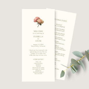 Elfenbein   Chic Floral Rosene Hochzeitsprogramm Menükarte