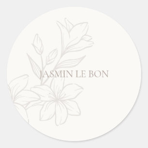 Elfenbein   Chic Minimalistisch Floral Runder Aufkleber