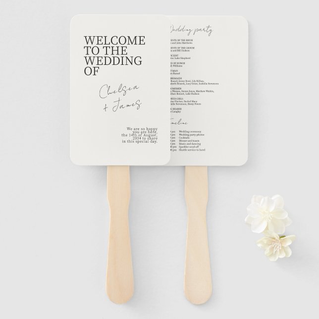 Elfenbein | Chic Minimalistisch Wedding Fächer (Vorne und Hinten)