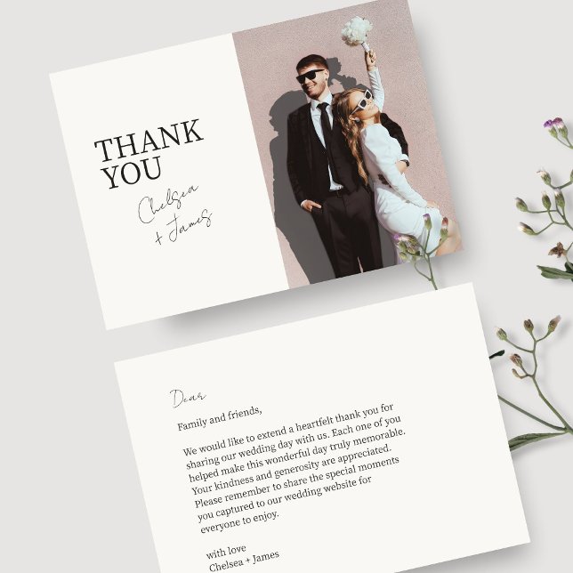 Elfenbein | Chic Modern Flat Wedding Danke Karte (Von Creator hochgeladen)
