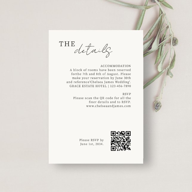 Elfenbein | Chic QR Code Minimalistische Hochzeitd Begleitkarte (Von Creator hochgeladen)