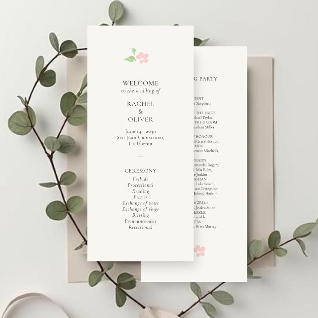 Elfenbein | Chic Rosafarbenes Blumenhochzeitsprogr Programm (Von Creator hochgeladen)