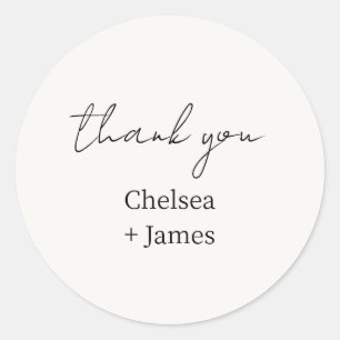 Elfenbein Chic Simple Script Danke Hochzeit Runder Aufkleber