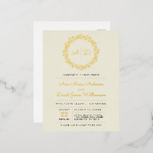 Elfenbein   Country Floral Wreath Wedding Folie Einladungspostkarte