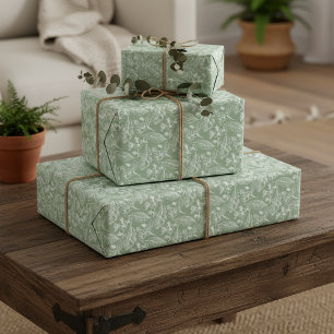 Elfenbein Creme Blätter Florales Kunstmuster auf S Geschenkpapier