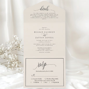 Elfenbein Creme Einfache Moderne Schrift All In One Einladung