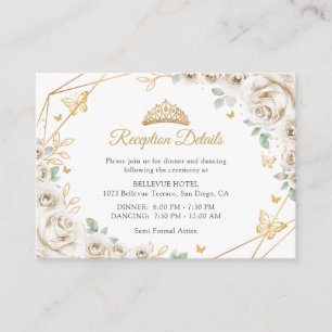 Elfenbein Creme Gold Floral Quinceanera Details Begleitkarte