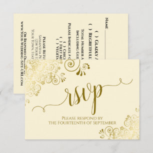 Elfenbein Creme Gold Spitze Elegante Kalligrafie H RSVP Karte