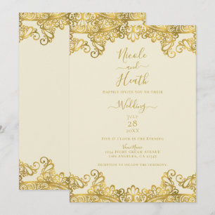 Elfenbein Creme & Goldspitze Elegante Hochzeit Einladung