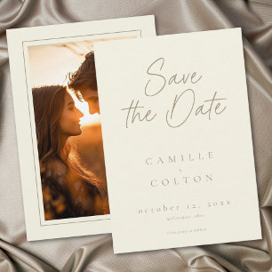 Elfenbein Creme Minimalistische Hochzeitsfoto Save The Date