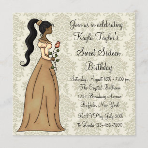 Elfenbein Damast Prinzessin Sweet 16 Party Einladung