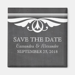 Elfenbein Deco Kreidetafel Save the Date Magnet