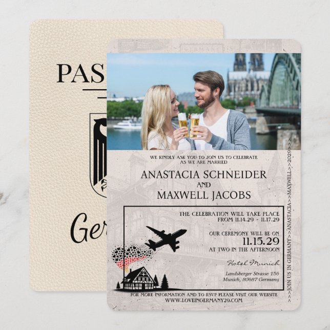 Elfenbein Deutschland Pass Einladung zur Hochzeit (Vorne/Hinten)