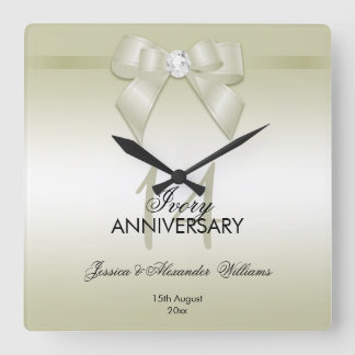 Elfenbein-Edelstein-Bogen u. Band-14. Hochzeitstag Quadratische Wanduhr
