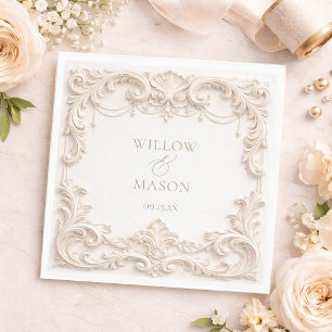 Elfenbein Elegante Barocke Quadratische Hochzeitss Serviette