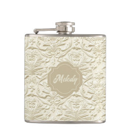 Elfenbein Embossed Floral Vinyl Wrapped Flask Flachmann