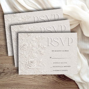 Elfenbein-Faux-Blind-Prägung-Rosen-Hochzeit-RSVP RSVP Karte