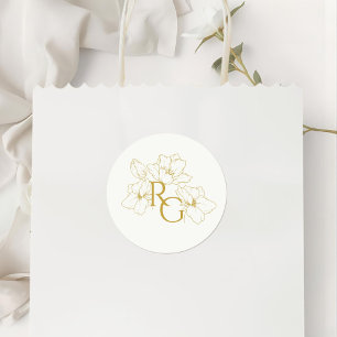 Elfenbein Florales Faux-Gold-Monogramm-Hochzeits Runder Aufkleber