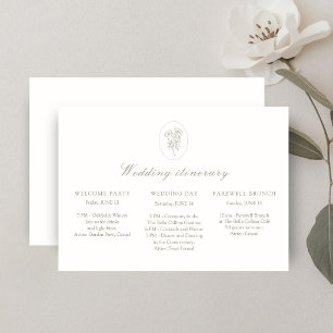 Elfenbein   Florales Hochzeitswochenende-Reiseplan Einladung