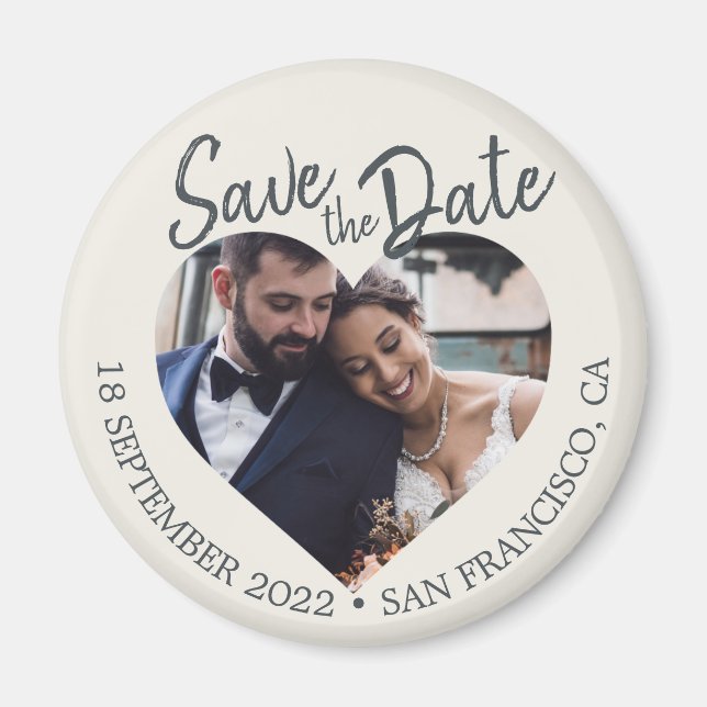 Elfenbein-Foto-Modern-Script-Save-the-Date Magnet (Vorne)
