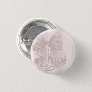 Elfenbein gestreifte rosa Schleife Baby Shower Button