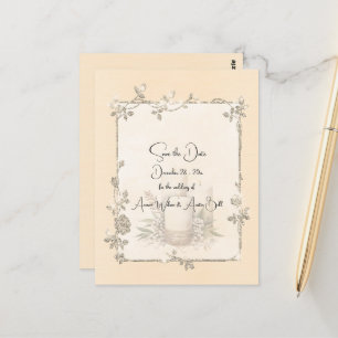 Elfenbein Glänzend Elegant Funkelnd Termin merken Postkarte