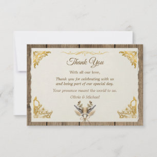 Elfenbein-Gold-Boho-Blumen-Rustikale-Elegante-Schr Dankeskarte