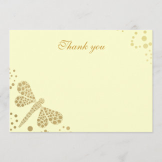 Elfenbein & Gold Dragonfly Pointillism Flat Vielen Dankeskarte