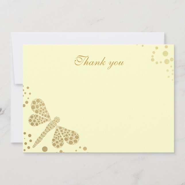 Elfenbein & Gold Dragonfly Pointillism Flat Vielen Dankeskarte (Vorderseite)